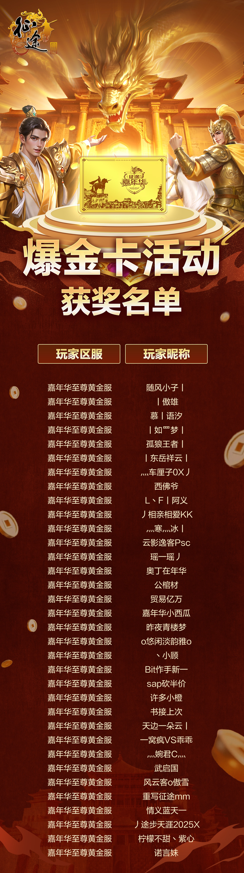 黄金捷报：2025征途嘉年华首批黄金大奖已在路上！
